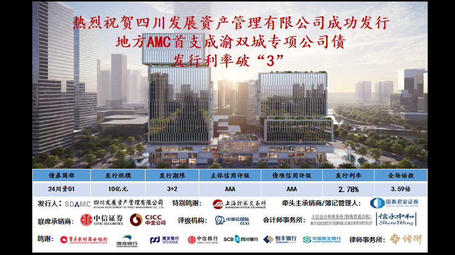 看好雙城經(jīng)濟(jì)，發(fā)行利率破“3”—川發(fā)資管成功發(fā)行成渝雙城專項(xiàng)公司債